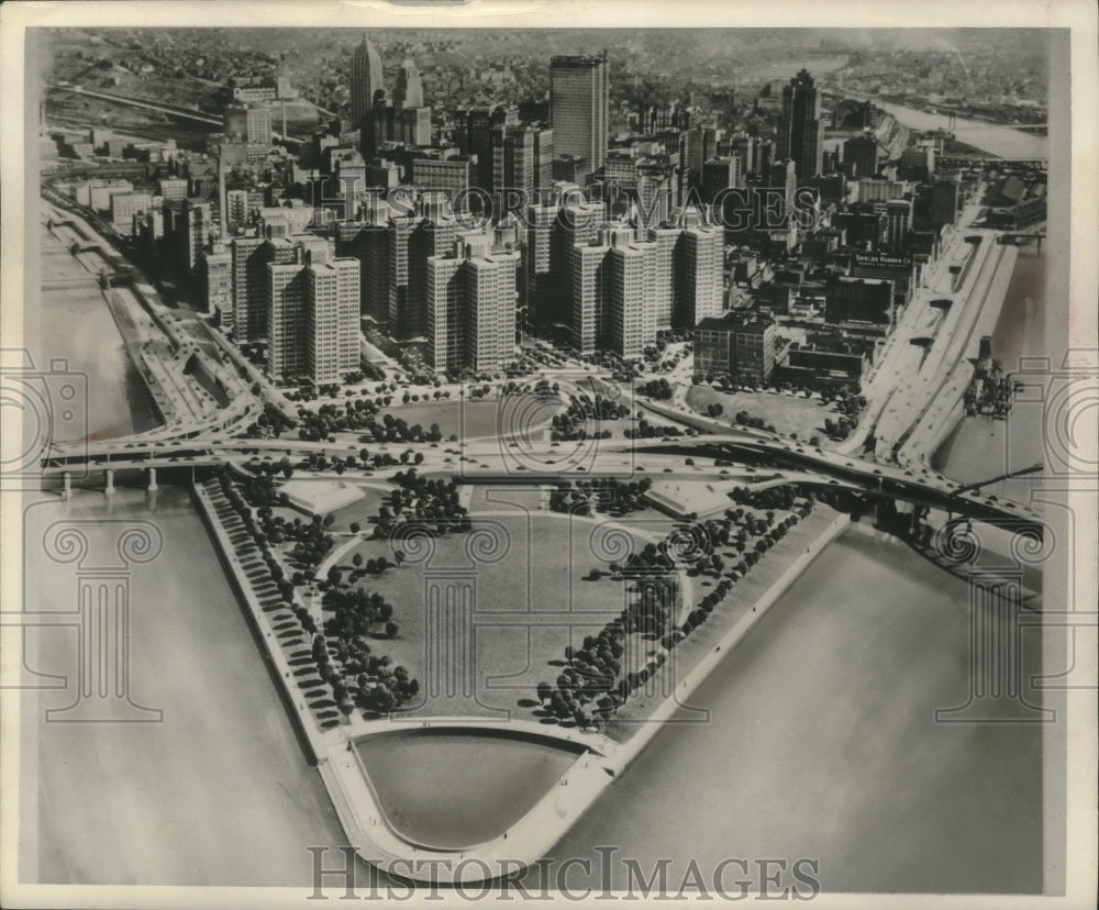 1953, Aerial View of Pittsburgh&#39;s &quot;Golden Triangle&quot; - mjc14431 - Historic Images