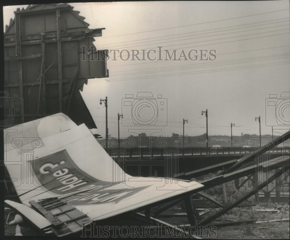 1950, Broken Billboard After Windstorm in Milwaukee, Wisconsin - Historic Images