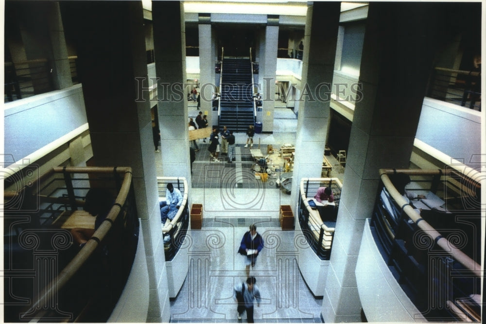 1993, Spacious atrium in Grainger Hall at University of Wisconsin - Historic Images