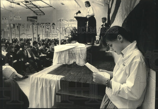 1988 University School of Milwaukee student at student convent - Historic Images