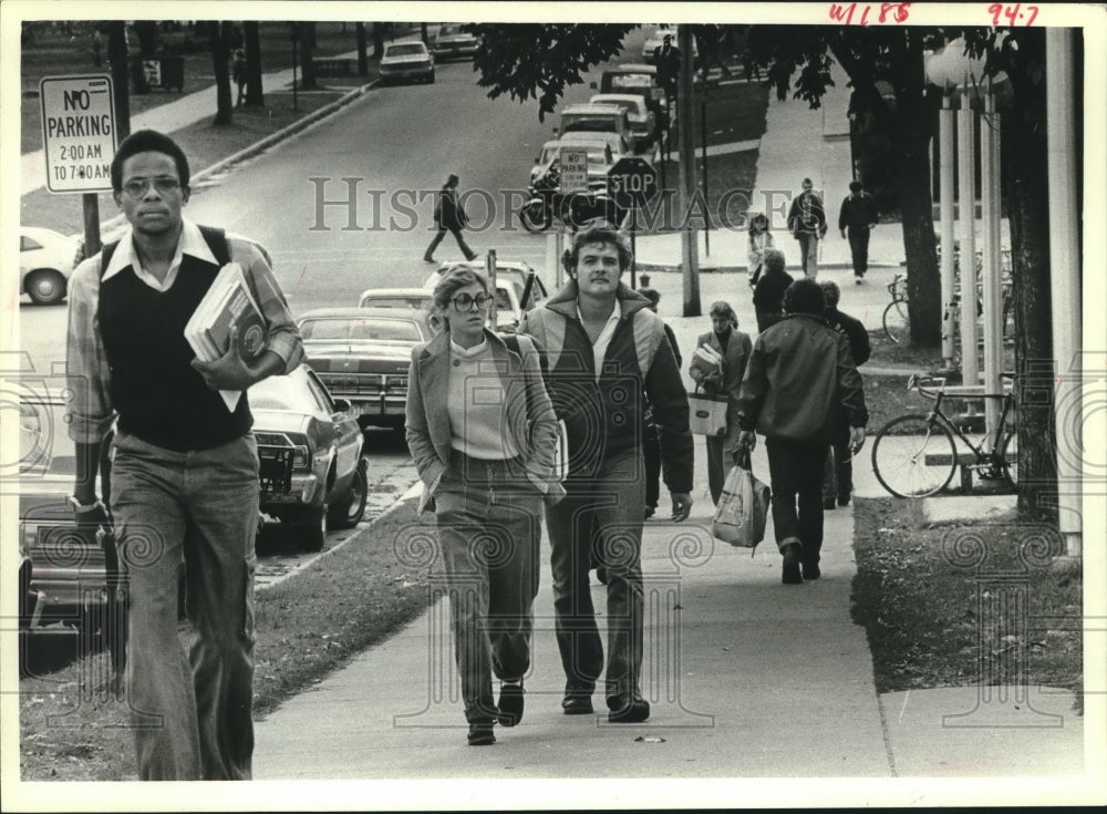 1979, University of Wisconsin-Stout students head to classes - Historic Images
