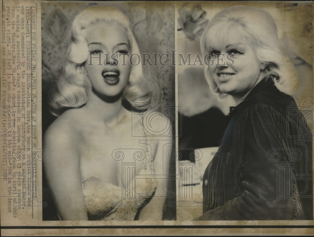 1970 Diana Dors, a British actress, in her dressing room and dress. - Historic Images