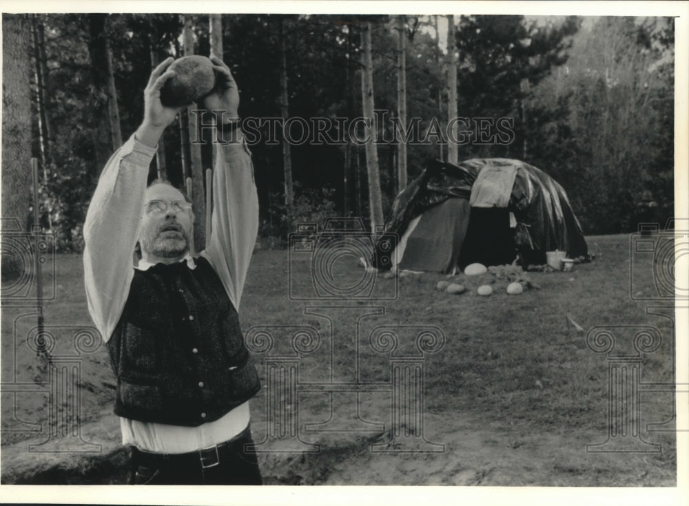 1991, Former University Professor Performing Lakota Ceremony in Park - Historic Images