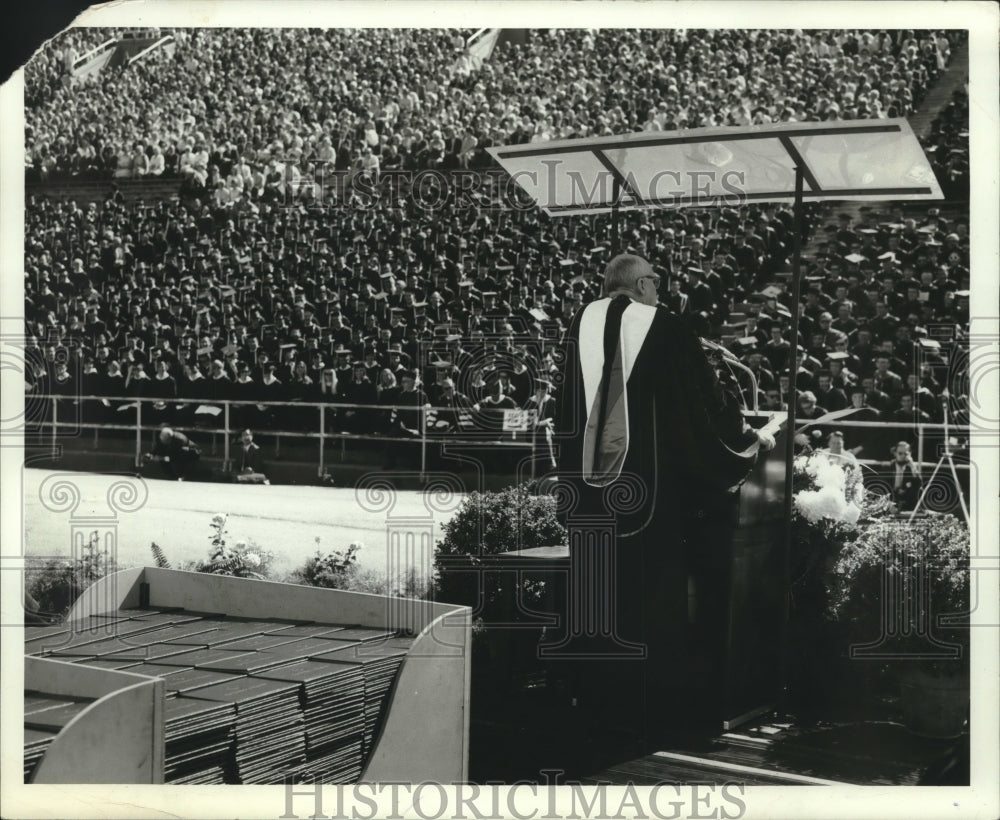 1969, University of Wisconsin President Fred H. Harrington speaks - Historic Images