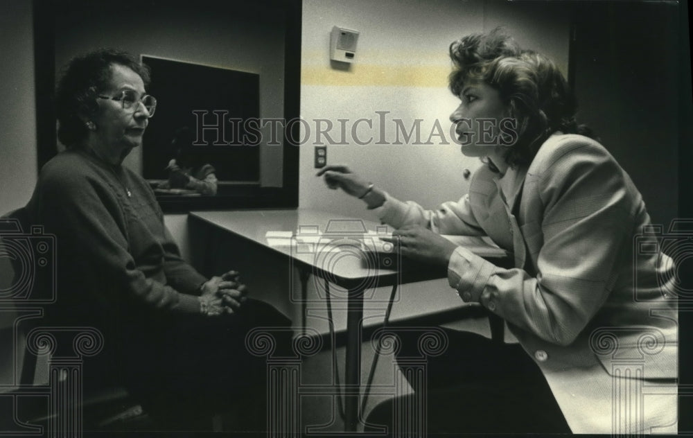 1989, Gertrude Levin assisted in speech by Tammi Kasper, Wisconsin. - Historic Images