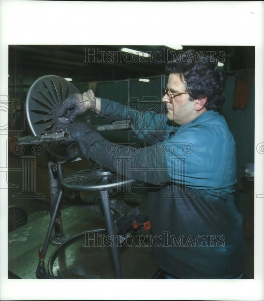 1994, Ken Wilbur works on a chair for University of Wisconsin Madison - Historic Images