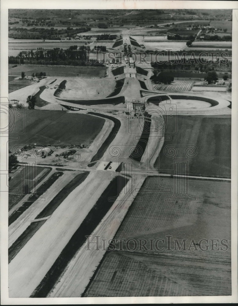 1956, Aerial view of new Kansas turnpike in Kaw River valley - Historic Images