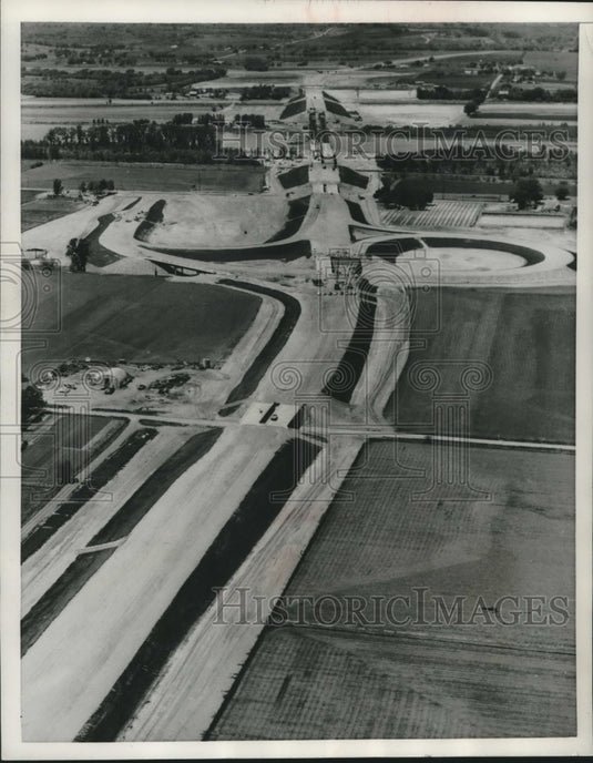 1956, Aerial view of new Kansas turnpike in Kaw River valley - Historic Images