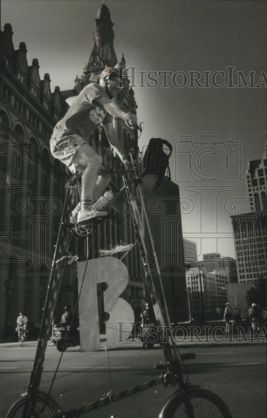1993, Claude VanderVeen at the Miller Lite Ride for the Arts - Historic Images