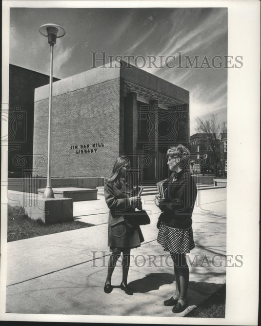 1968 University of Wisconsin-Superior students outside Hill Library - Historic Images
