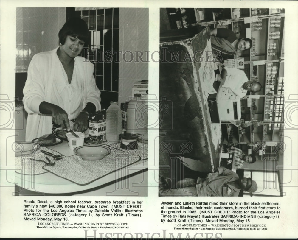 1992 Press Photo Rhoda Desai preparing breakfast, Cape Town South Africa - Historic Images
