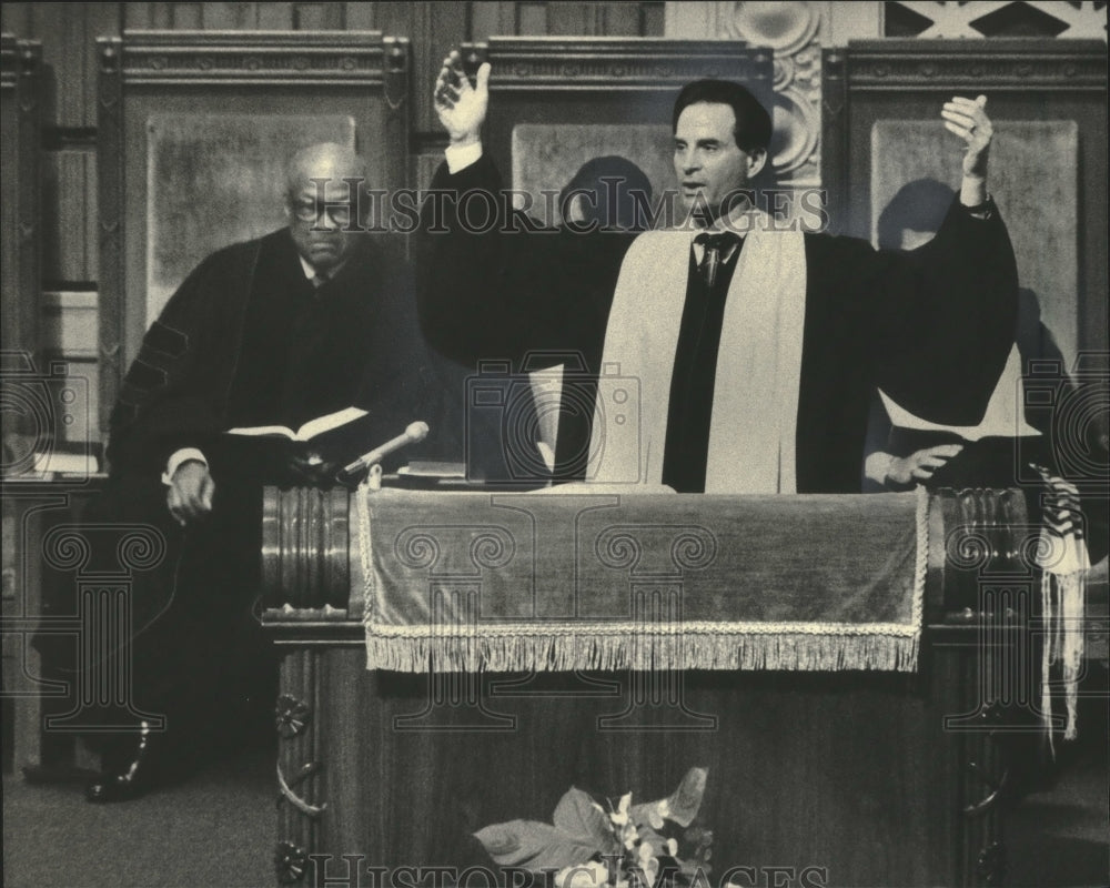 1984, Rev. Willie Calvin and Rabbi Francis Barry Silberg at services - Historic Images