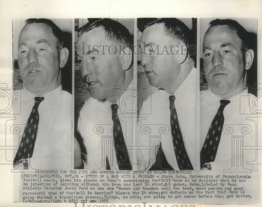 1955 Press Photo University of Pennsylvania Coach Steve Sebo in Pennsylvania - Historic Images