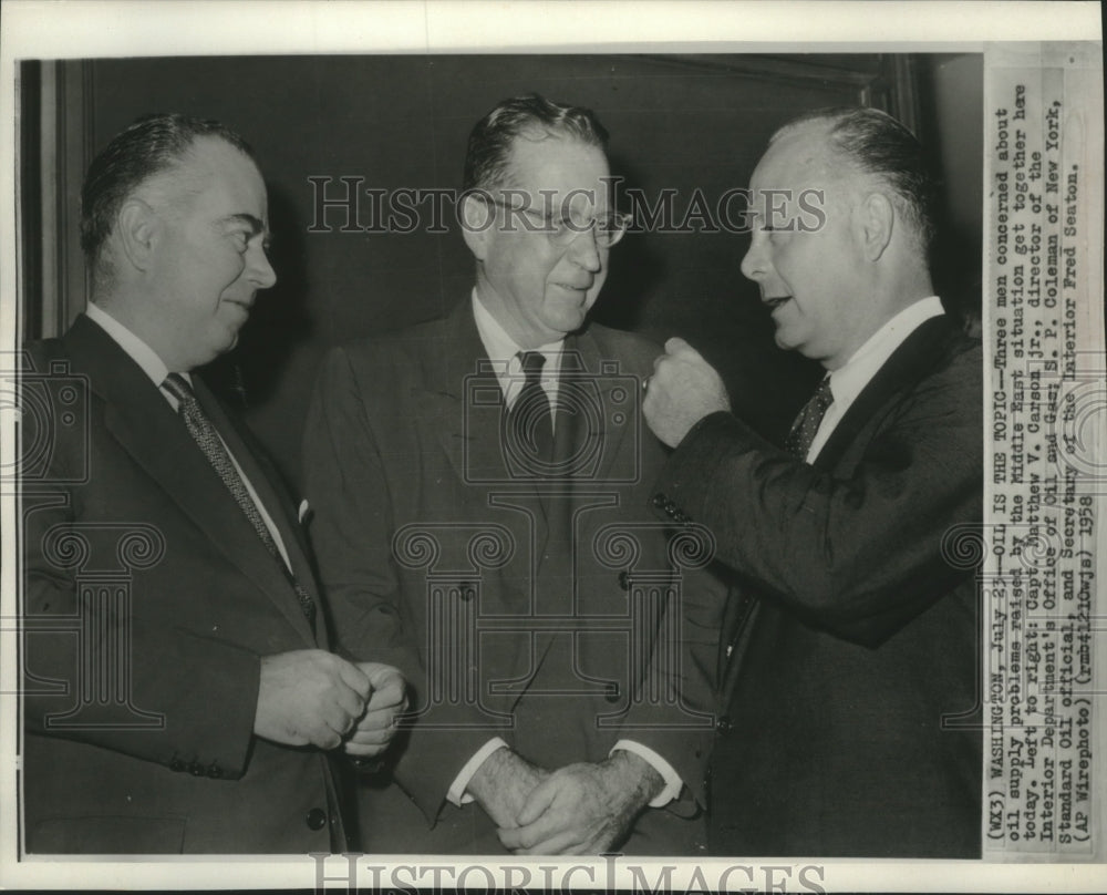 1958 Press Photo Matthew Carson, S.P. Coleman and Fred Seaton in Washington-Historic Images