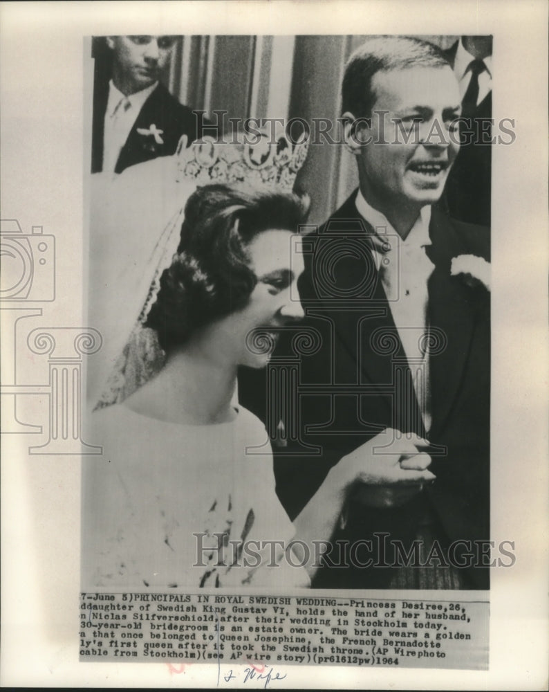 1964 Press Photo Swedish Princess Desiree marries Baron Niclas Silfverschiold - Historic Images