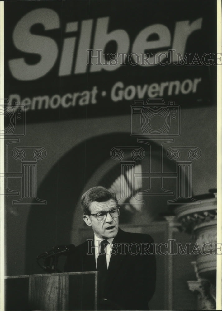 1990, John Silber announcing governor candidacy, Massachusetts - Historic Images