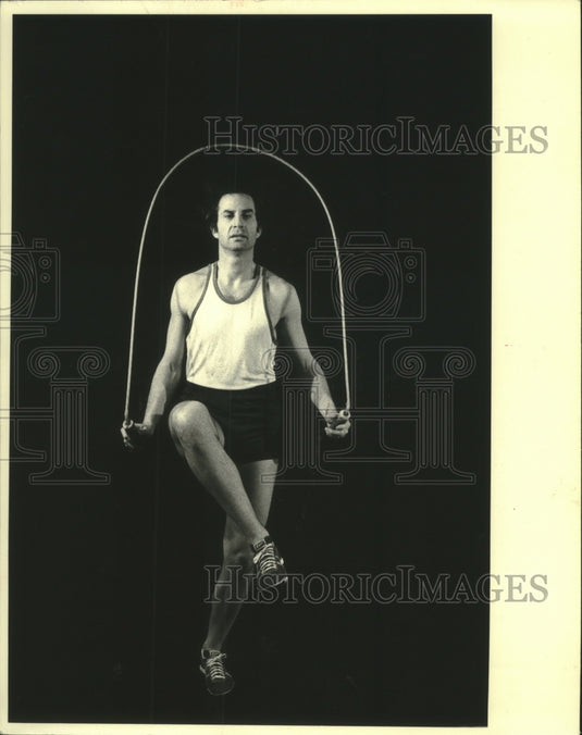 1976, Rabbi Barry Silberg jumping rope, Milwaukee, Wisconsin - Historic Images