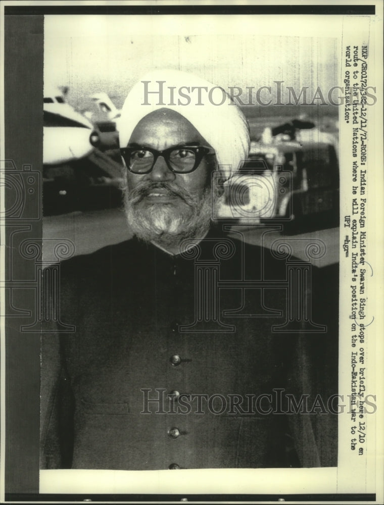 1971 Press Photo Indian Foreign Minister Swaran Singh in Rome, Italy - mjc16641 - Historic Images