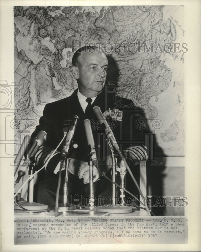 1967 Press Photo Admiral U.S.G. Sharp at Naval Academy News Conference - Historic Images