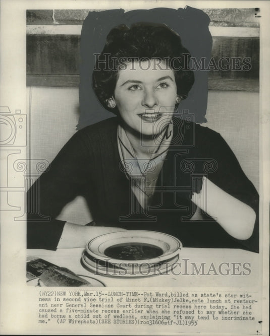 1955 Press Photo Pat Ward, state's star witness in Minot F. Jelke 2nd vice trial - Historic Images