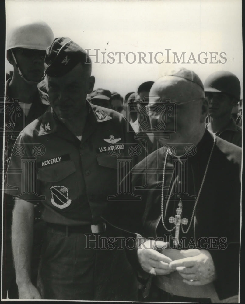 1966 Press Photo Francis Cardinal Spellman met by Air Force Col. Robert Ackerly - Historic Images