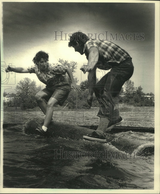 1988 Tina Scheer & David Barts of Scheers Lumberjack Show, Cedarburg - Historic Images