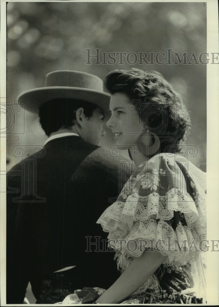 1995 Press Photo A woman and her caballero at Horse Fair nights in Jerez, Spain - Historic Images