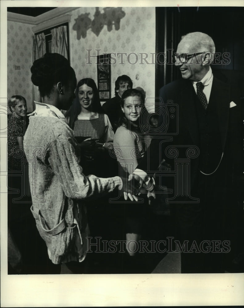 1972 Dr. Benjamin Spock shook hands with people in Milwaukee - Historic Images