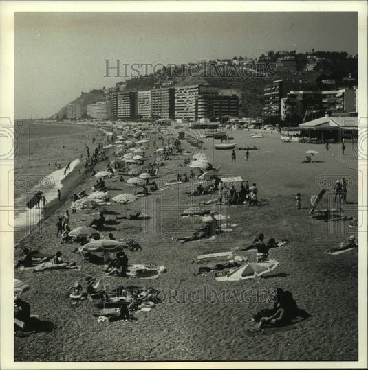 1991 Modern apartments line Alnunecar, Spain's beach - Historic Images