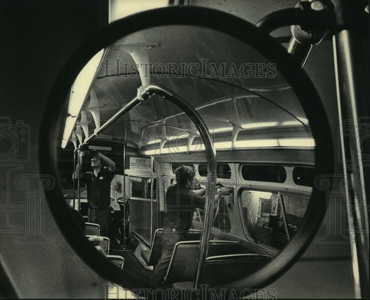 1985 Bill Fleischman (left)  and Warren Bohn remodel bus. - Historic Images