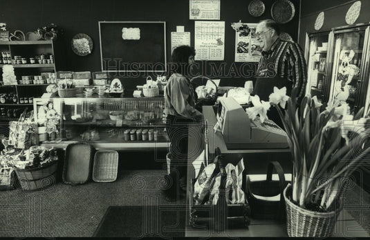 1990, Evan MacLeod and Sue Schwarz at The Ham Store in Brookfield, WI - Historic Images