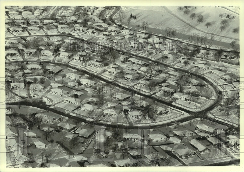 1982, Aerial view of Menomonee Falls after a snowstorm in Milwaukee - Historic Images