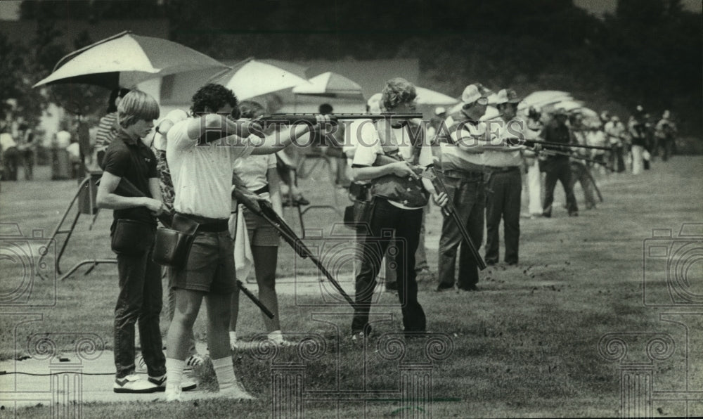 1983, Shooting for Milwaukee Sentinel trophies, Waukesha Gun Club - Historic Images