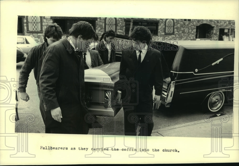 1987, Pallbearers carry coffin of Todd Stima in Milwaukee, Wisconsin - Historic Images