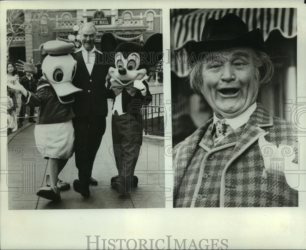 1976 Red Skelton welcomed by Donald Duck and Mickey Mouse - Historic Images
