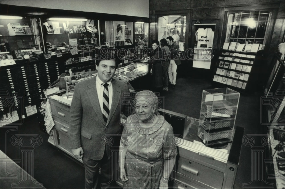 1984 Donald Tendick Jr., Marie Berger at Daly's  Pen Shop, Milwaukee - Historic Images