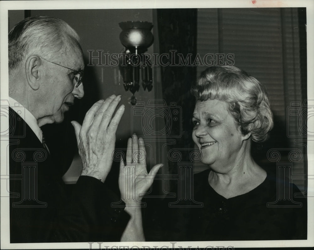 1966 Press Photo Mrs. Albert Thomas sworn in by House Speaker John McCormick - Historic Images
