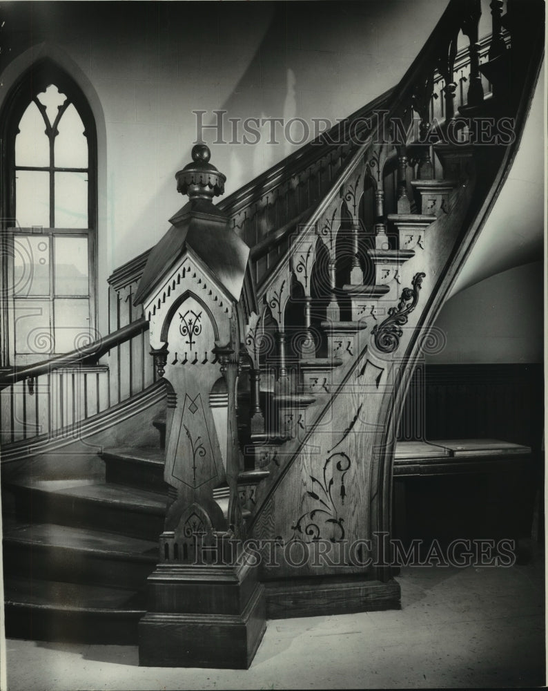 1981, staircase inside Trinity Lutheran Church in Milwaukee - Historic Images