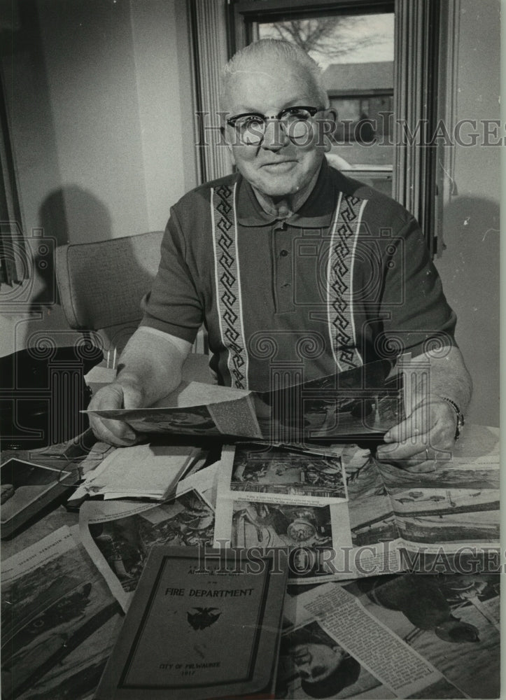 1969, Milwaukee Fireman, Charles H. Theis Holds Mementos - mjc18687 - Historic Images