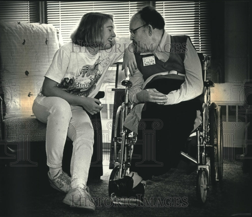 1992, A moment of levity at Trinity Church Care Center - mjc18841 - Historic Images