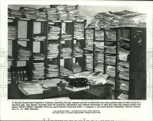 1989, Medical records at a government hospital in Bukoba, Tanzania - Historic Images