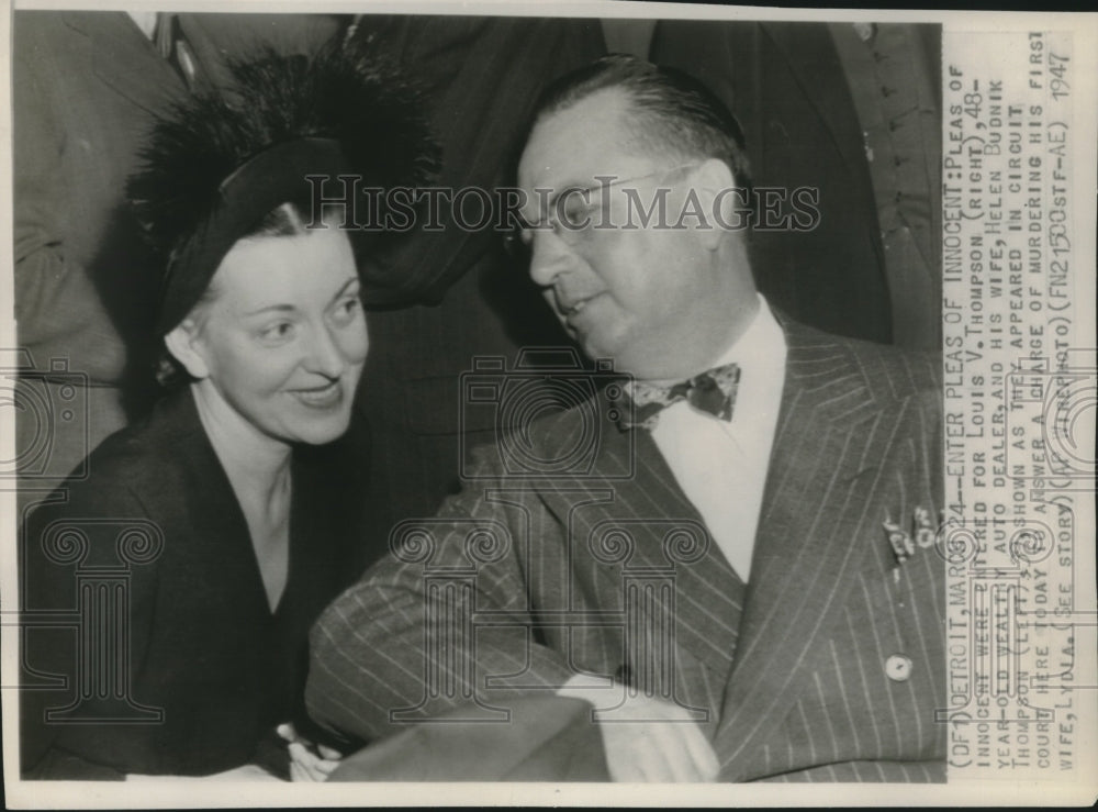 1947 Press Photo Wealthy auto dealer, Louis V. Thompson &amp; his wife, Helen Budnik - Historic Images