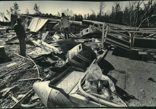 1984 Art Grams' mobile home near Necedah, Wisconsin damaged in storm - Historic Images