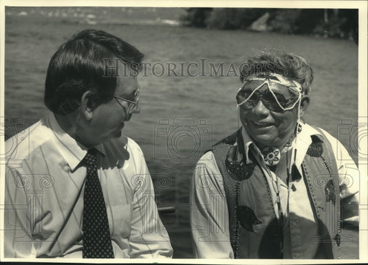 1987 Governor Thompson & Leo LeFernier, Red Cliff Chippewa Indians - Historic Images