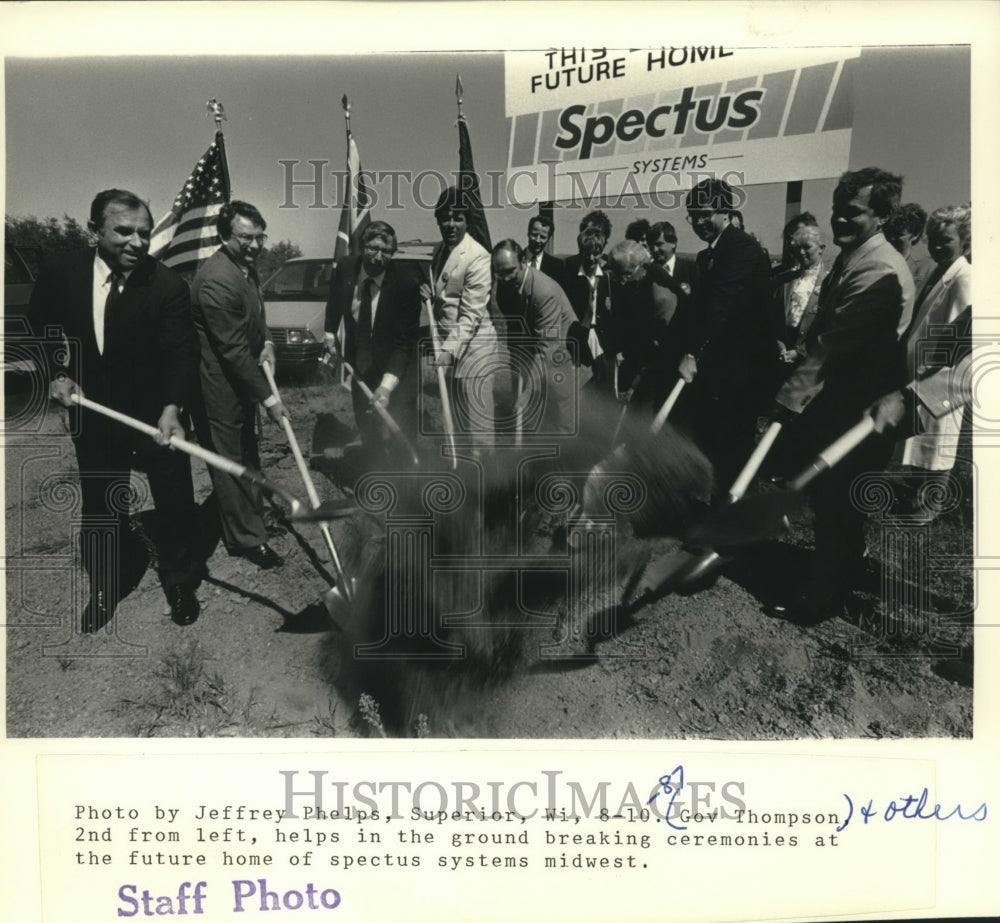 1987, Gov. Thompson at ground breaking of Spectus Systems, Wisconsin - Historic Images