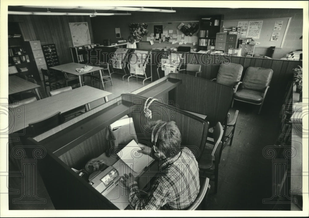 1980 Student Listens to Recording at University of Wisconsin Library - Historic Images