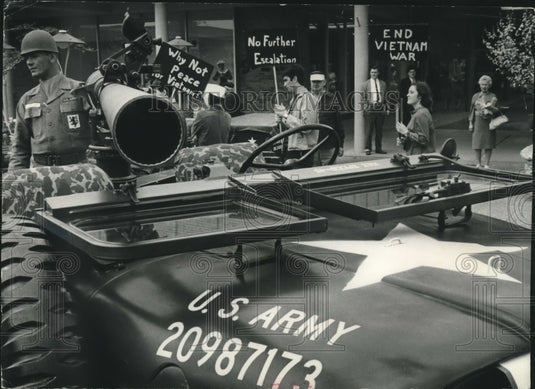 1965, University of Wisconsin students picket armed forces program - Historic Images
