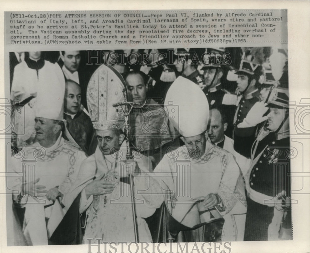 1965 Press Photo Pope Paul VI With Alfredo Ottaviani and Arcadio Larraona, Italy- Historic Images