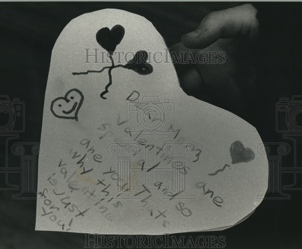 1993 Valentine&#39;s Day card made by student in Barbara Williams&#39; class - Historic Images