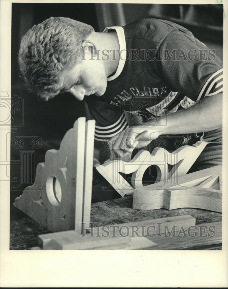 1983 Lee Chizek, works on wood project, University of Wisconsin - Historic Images